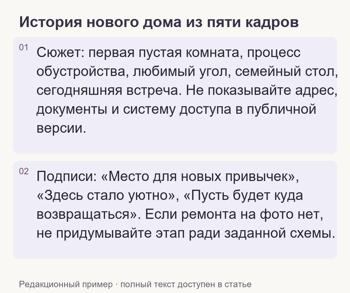 Редакционный пример: История нового дома из пяти кадров